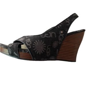 UGG size 10 Black Denim open toe slingback wedge